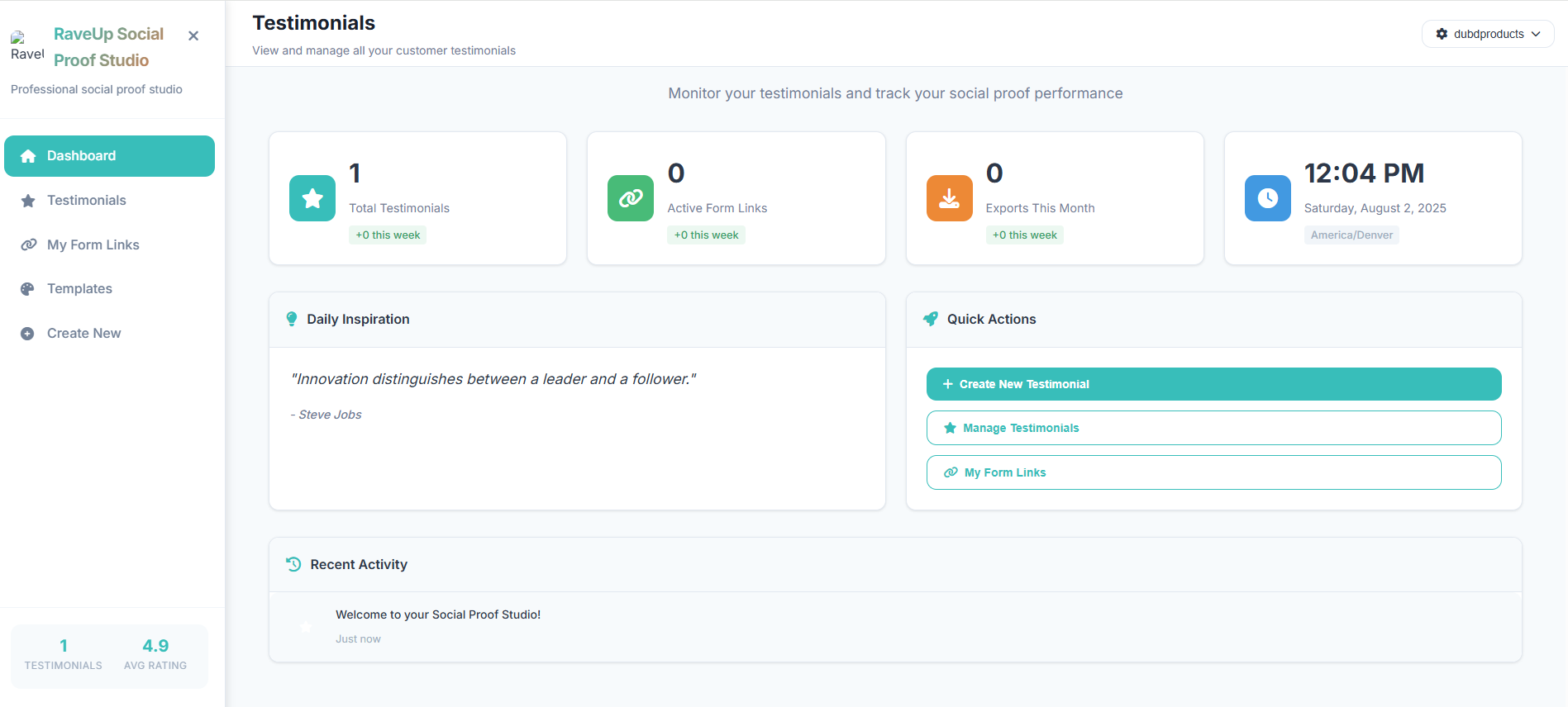 Professional Dashboard - Manage all your testimonials