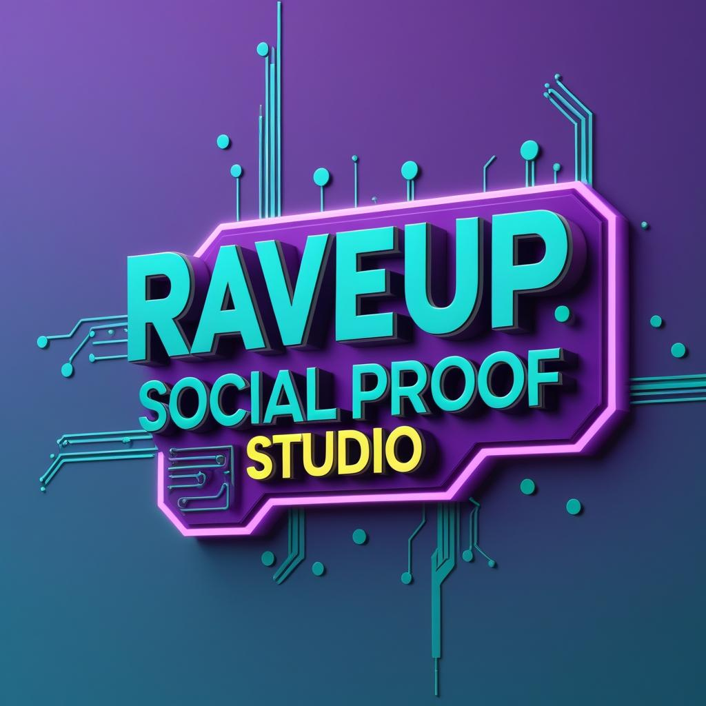 RaveUp Social Proof Studio - Gradient Logo with Circuit Patterns